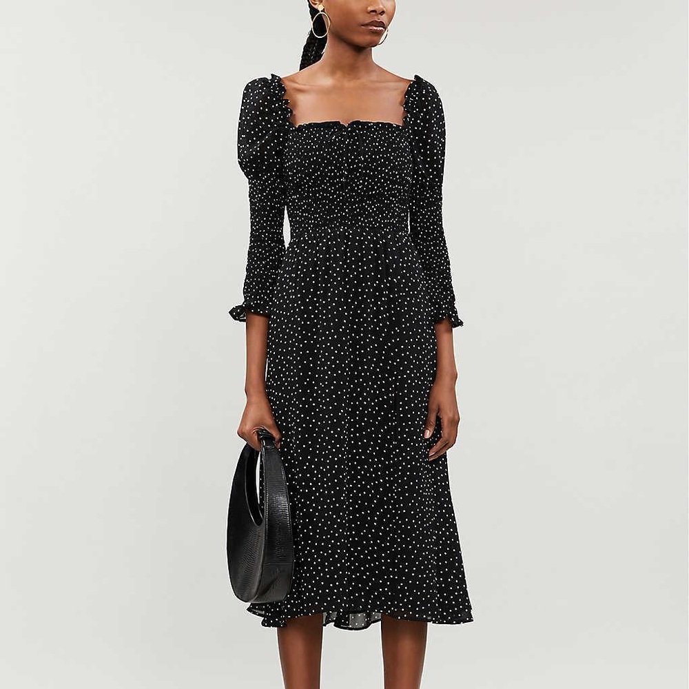 NWT Reformation Rosamund midi smocked polka dot dress